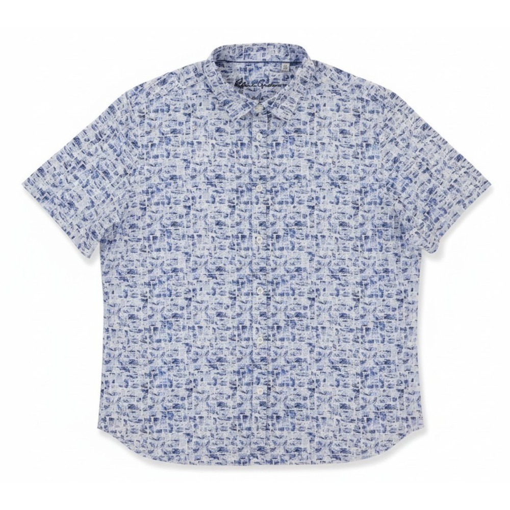 Robert Graham Makemo Short-Sleeve Shirt Mens 3XL Blue‎ Printed Pattern Polyester